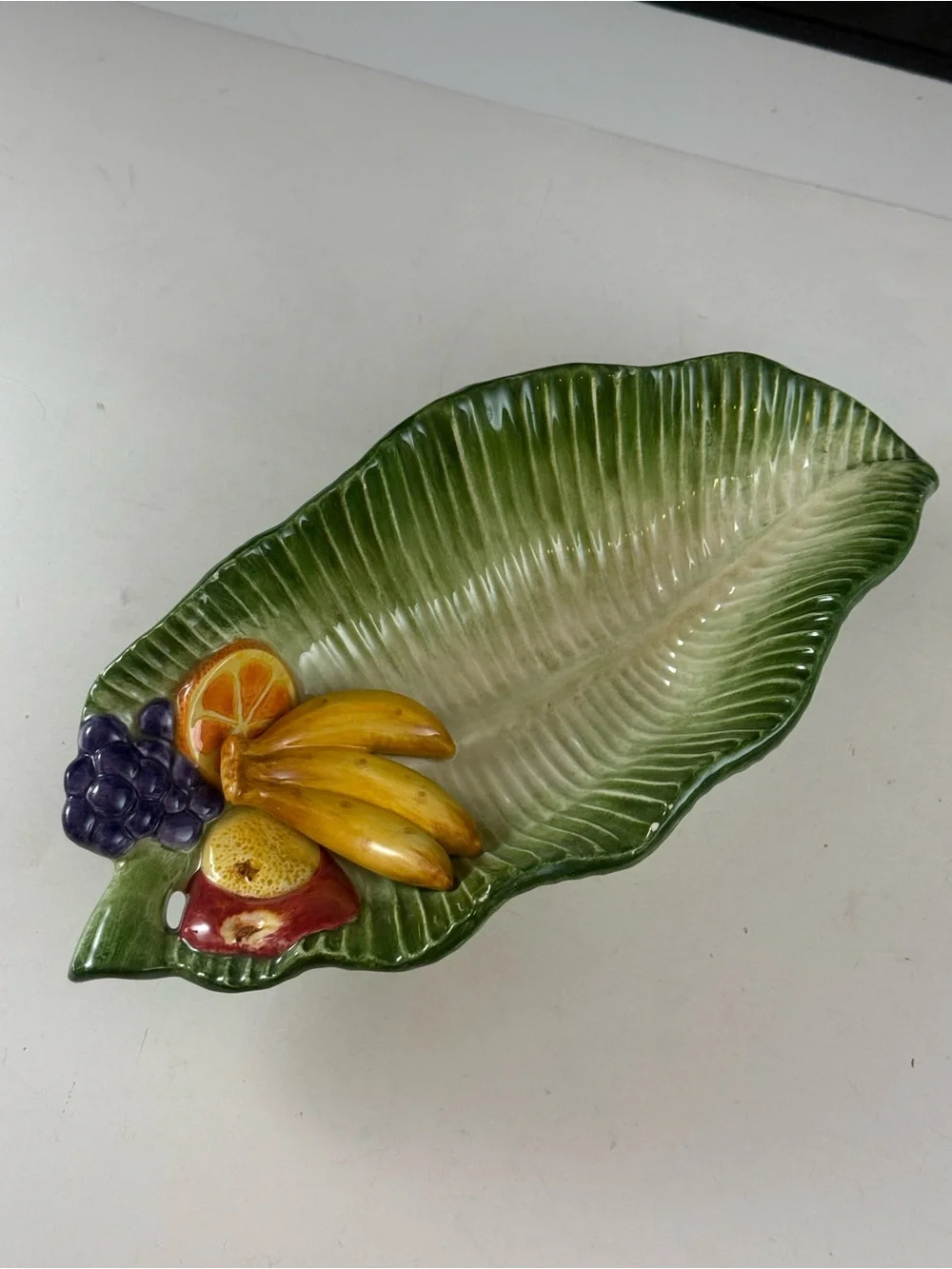 Fitz & Floyd Carioca Calypso Banana Leaf Shaped Serving Bowl apple orange grape